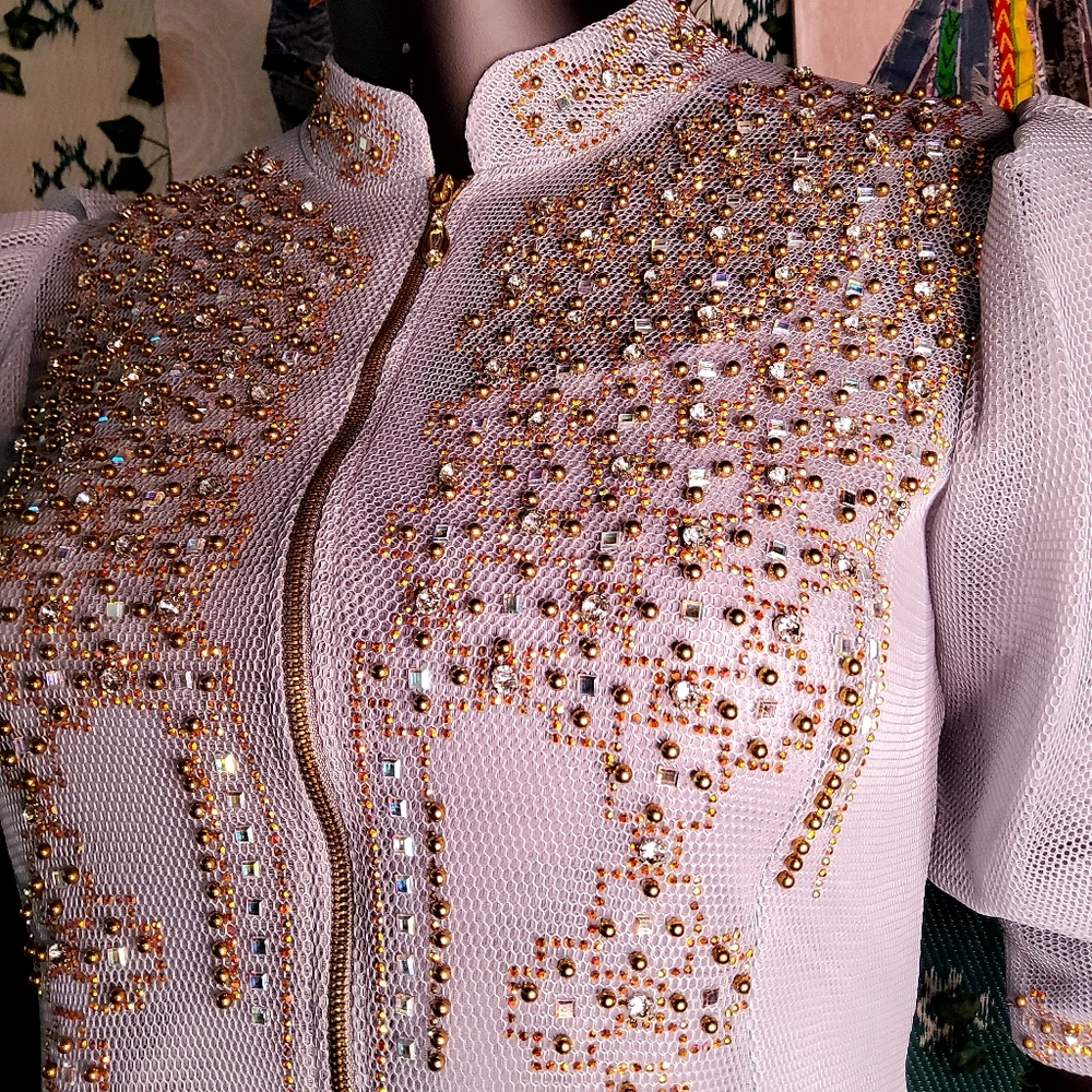 Embellished Mesh Jacket with Gold Accents